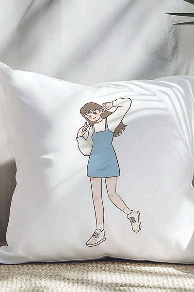 qoeuyl boutique Anime Daughter Printed Gift Fiber Satin Decorative Pillow