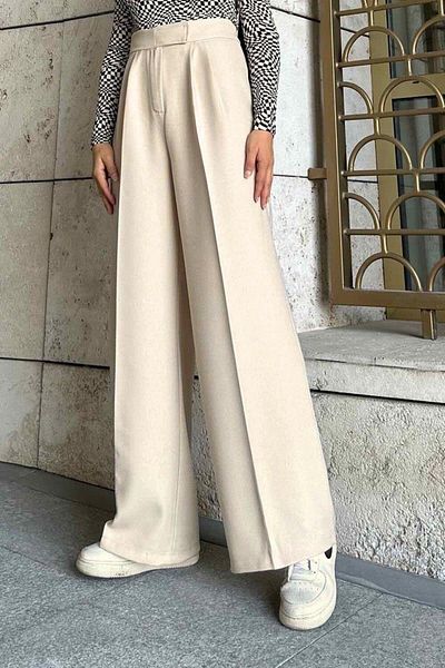lamelif Palazzo Model Pantalon - Stone with Velcro Waist