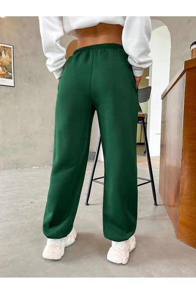 DUBU BUTİK California West Coast Sweatpants Jogger - Green Printed Rubber Leg High Waist