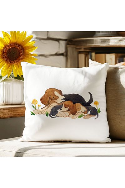 qoeuyl boutique Cute Dog Friends Printed Gift Fiber Satin Decorative Pillow