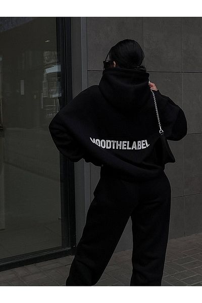 CLAYES Mood The Label Σετ χειμερινής φόρμας - Μαύρη στάμπα με κουκούλα Oversize Raster