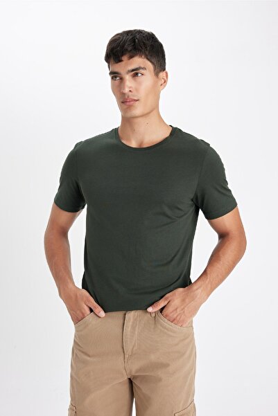 DeFacto Slim Fit Crew Neck - Modal Blended Cotton Basic Απλό κοντομάνικο T-Shirt M6606az23sp
