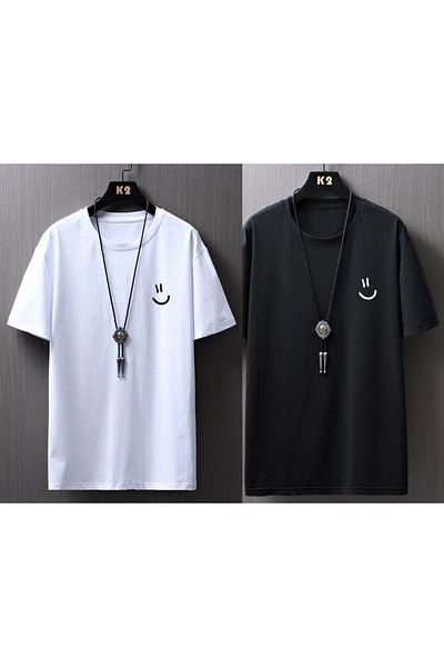 DUBU BUTİK Σετ 2 μπλουζών Smile Emoji Printed Oversize Unisex