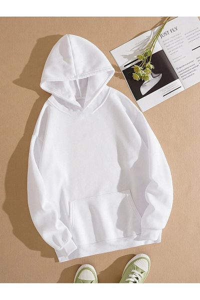 DUBU BUTİK Be True Of Sweatshirt - White Printed Oversize Hoodie