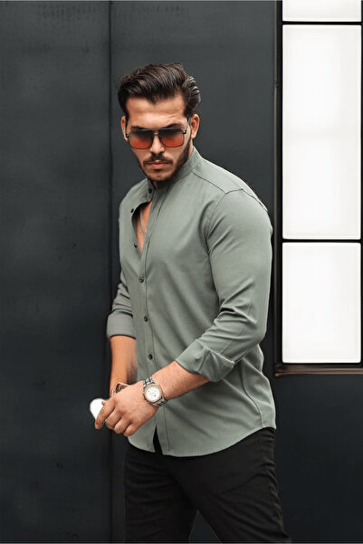 Valiberta Πουκάμισο Judge Collar Oxford Υφασμάτινο Μακρυμάνικο - Χακί