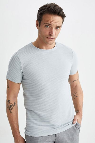 DeFacto Tricou de bază solid cu mânecă scurtă, slim fit, decolteu, M6608az23sp