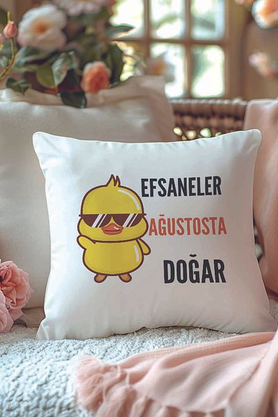qoeuyl boutique Legends Are Born in August Printed Birthday Gift Fiber Satin Decorative Pillow