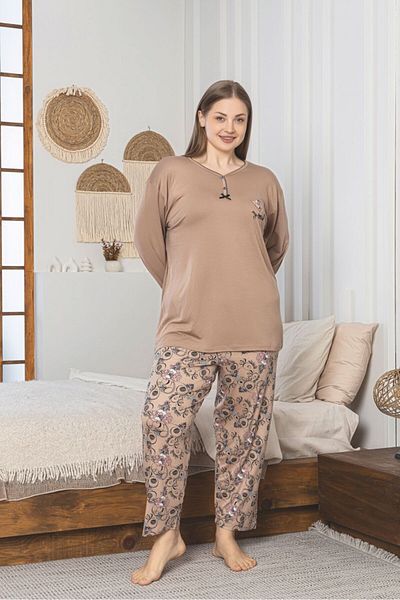 Asel Σετ Πιτζάμες Χτενές Βαμβακερές Λύκρα Plus Size