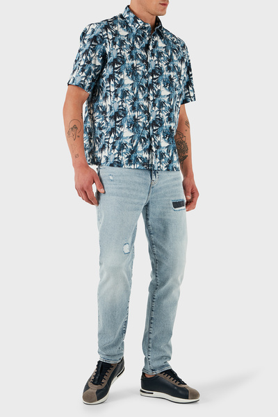 Armani Exchange Візерункова сорочка з 100% бавовни, прямий крій, короткі рукави, чоловіча сорочка XM001240 AF14869 F004