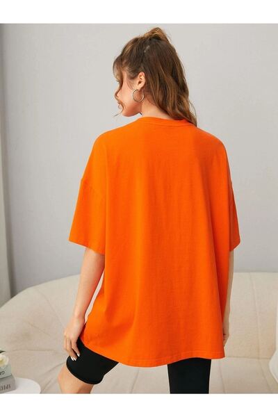 DUBU BUTİK Футболка з принтом ведмедика Los Angeles - Помаранчева футболка з коротким рукавом, великим коміром та оверсайз кроєм