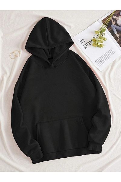 DUBU BUTİK Be True Of Sweatshirt - Black Printed Oversize Hoodie