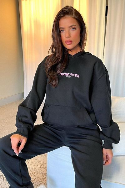 DUBU BUTİK So Fetch Series 7 Black Oversize Σετ φόρμας με κουκούλα - Φούτερ Jogger Printed