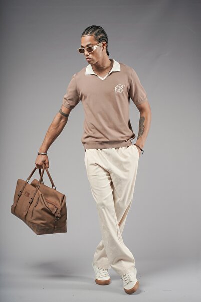 Butik TREND BIZ Πλεκτό μπλουζάκι με κοντό μανίκι με λεπτομέρεια με λογότυπο Polo Neck Regular Fit