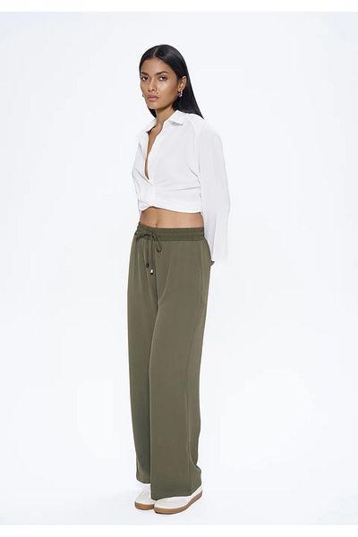 Quzu Brc Belt Elastic Loose Leg Pants