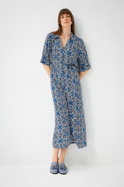 DeFacto Rochie maxi cu mânecă scurtă cu model cu guler cămașă Z7211az23sp
