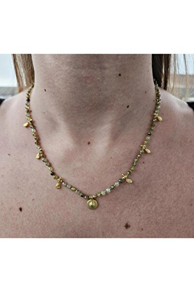 Tasarım G&A Jewels - Doğal Yeşil Garnet Boncuklu Kolye - 925 Ayar Gümüş Altın...