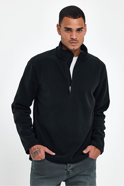 Superlife Ανδρικό φούτερ με άνετη εφαρμογή Softech Fleece με μισό φερμουάρ spr24pw20