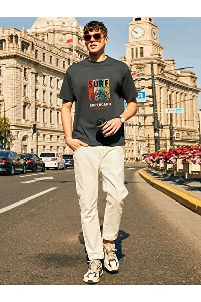 DUBU BUTİK Unisex Smoked Cotton Oversize T-shirt Surf Printed