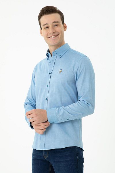 U.S. Polo Assn. Δοκουάμα Υφασμάτινο % 100 Βαμβάκι Slim Fit Σκούρο Μπλε Πουκάμισο