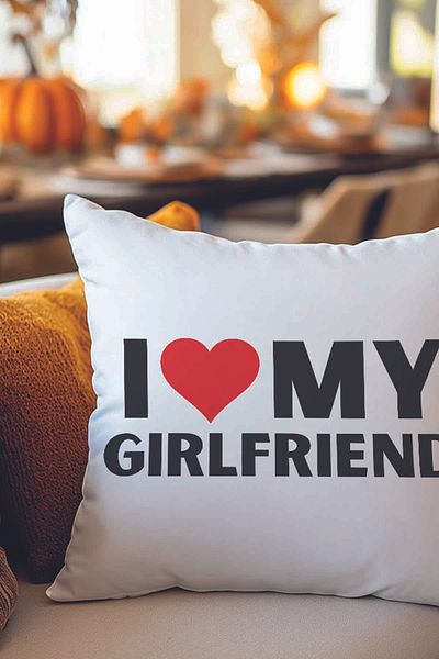 qoeuyl boutique I Love My Girlfriend Printed Spouse Lover Romantic Gift Fiber Satin Decorative Pillow