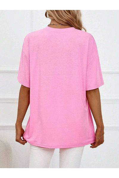 DUBU BUTİK Florida USA Flag T-shirt - Pink Oversize Printed Crew Neck T-Shirt