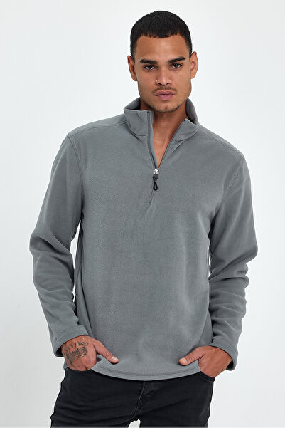 Superlife Ανδρικό φούτερ με άνετη εφαρμογή Softech Fleece με μισό φερμουάρ spr24pw20