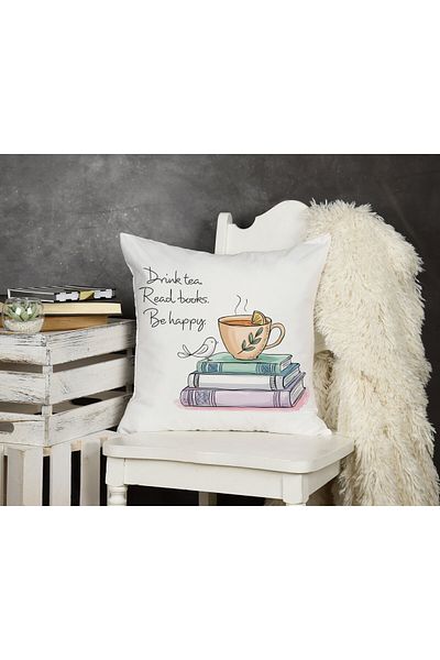 qoeuyl boutique Bea ceai Citește cărți Fii fericit Pernă decorativă din satin din fibre cadou imprimate