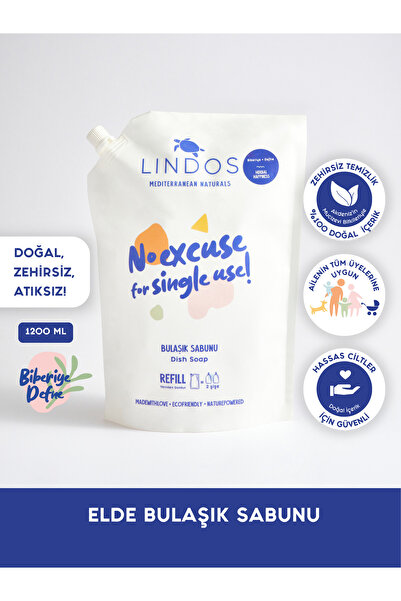 Lindos Doğal Elde Bulaşık Deterjanı %100 Bitkisel Güçlü Defne&biberiye Yağlı 1200 ml