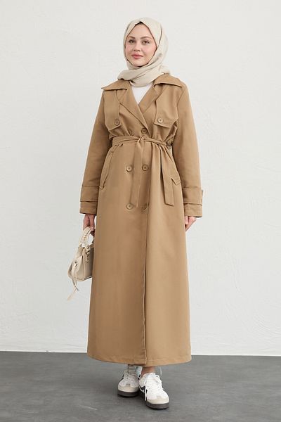 InStyle Double Flap Belted Milk Brown Trench Coat