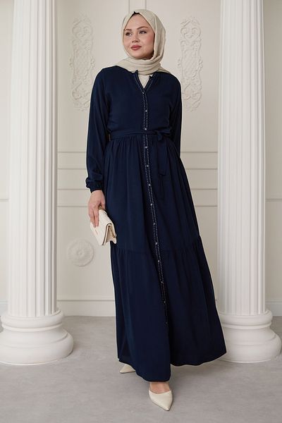 InStyle Viscose Navy Blue Dress with Punt on the Front
