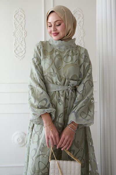 InStyle Πράσινο φόρεμα με μανίκια από τούλι μπαλόνι