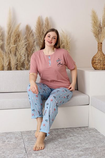 nisaNCa Set de pijamale cu mânecă scurtă, 100% bumbac, mărime mare
