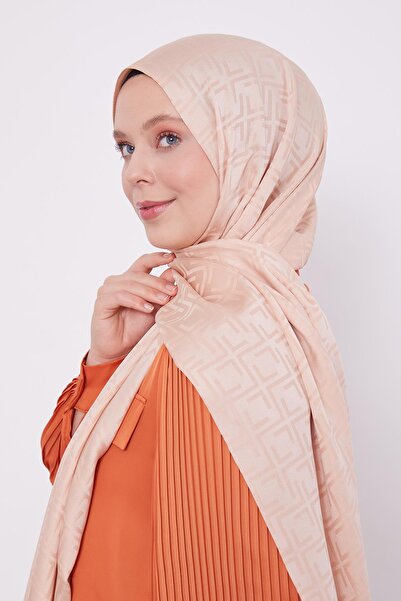 Levidor Yavruağzı Square Pattern Blue Jacquard Shawl