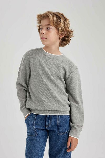 DeFacto Boy's Gray Crew Neck Knitwear Sweater U8991A623Wn