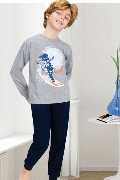 Ersoy Çocuk Giyim Ersoy Child 710U Male Child Gray Long Sleeve Pajamas Set