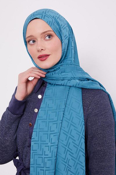 Levidor Şal jacquard albastru cu model pătrat albastru petrol