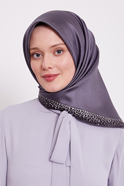 Levidor Anthracite Stripe Leopard Pattern Twill Silk Scarf