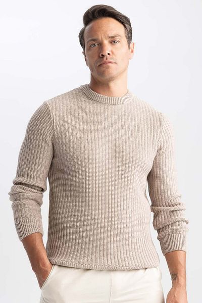 DeFacto Standard-Passform, normaler Schnitt, Rundhalsausschnitt, Jacquard-Strickpullover, A5234ax23wn