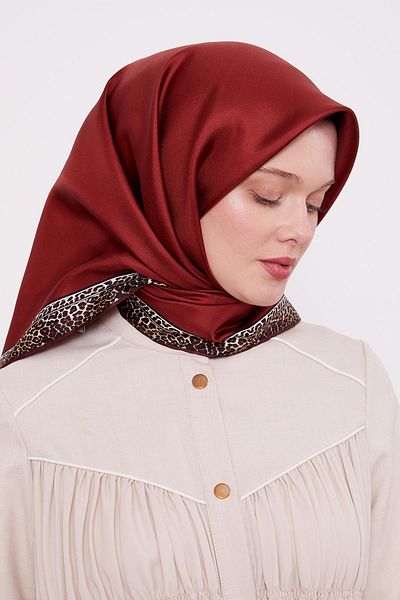 Levidor Μπορντό Leopard Pattern Twill Silk Φουλάρι