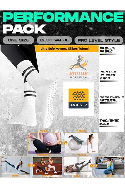 Sirius Sportswear Non-Slip Rubber Sole Yoga,Cycling,Running,Fitness,Barre,Home,Workout,Pilates Women's White Sports Socks Set