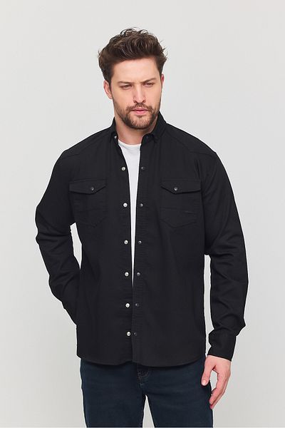 a02teks Yxc Slim Fit Ανδρικό Slim Fit Βαμβακερό τζιν πουκάμισο μαύρο