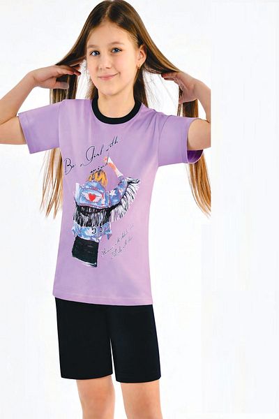 Ersoy Çocuk Giyim 507g Girl's Lilac Short Sleeve Waiter Shorts Set