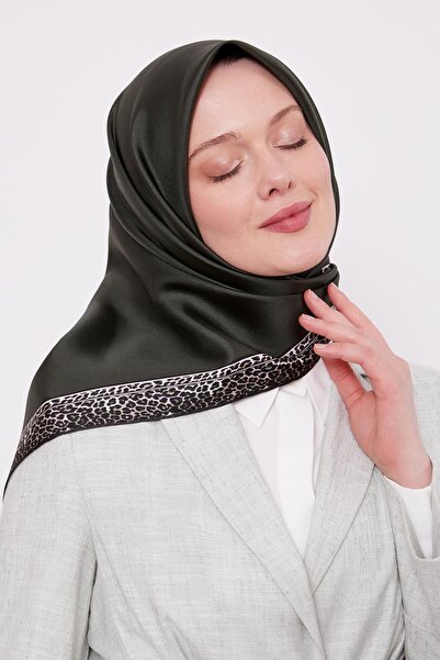 Levidor Khaki Stripe Leopard Pattern Twill Silk Scarf