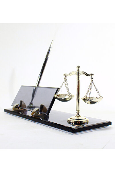 Art Online Krom Adalet Terazili-Kalemli Tasarım Hakim Savcı Avukat Cam Masaüs...