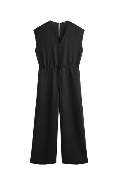 Oysho Long jumpsuit with linen and ruching at the waist