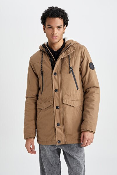 DeFacto Slim Fit Dar Kesim Kapüşonlu Pelüş Astar Fermuarlı Çıtçı Kapamalı Cepli Mont Parka R6780az23wn