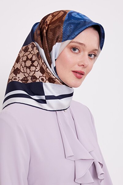 Levidor Μπλε Navy Ethnic Pattern Twil Silk Φουλάρι