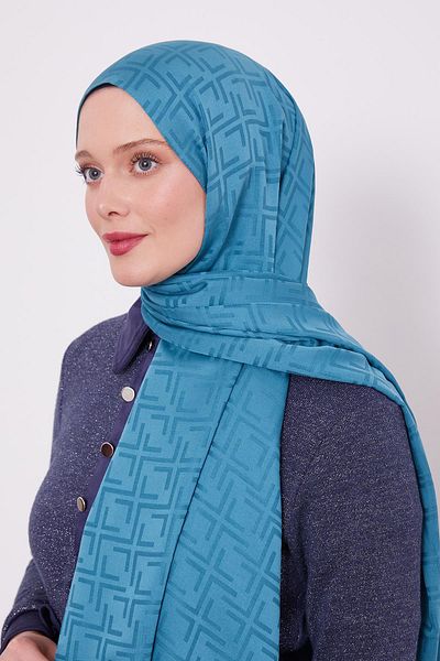 Levidor Şal jacquard albastru cu model pătrat albastru petrol
