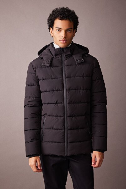 DeFacto Αντιανεμικό Slim Fit Down Παλτό - Με κουκούλα, Φόδρα με φερμουάρ, Faux Fur R0216az23au