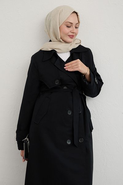 InStyle Trenci negru cu brâu cu două capace